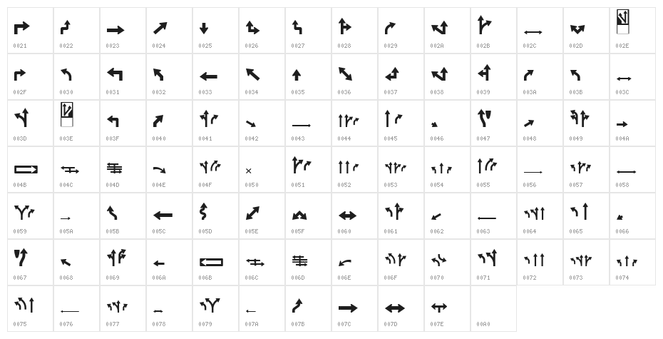 Roadgeek 2005 Arrows 1 Character Map