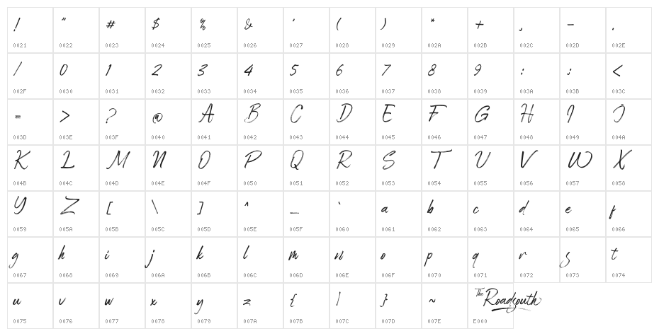 Roadsouth_demo Character Map