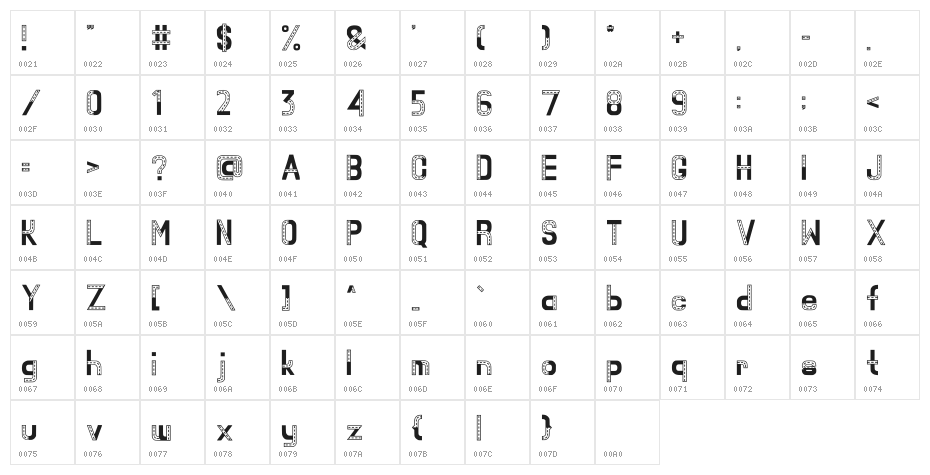 Roadtrack Regular Character Map