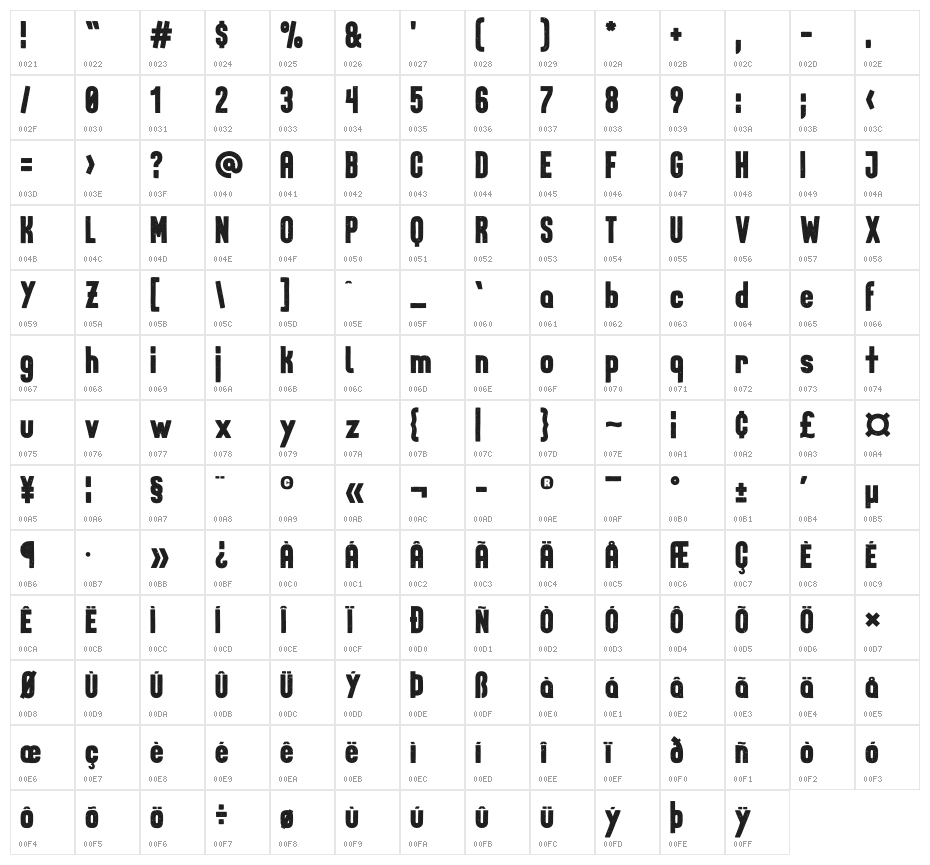 Roamer Bold Character Map