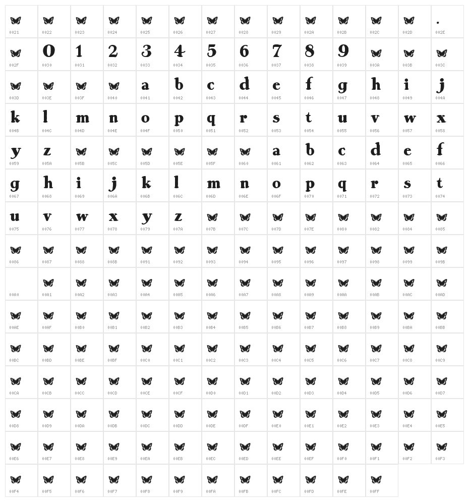 Rob and Steal Bold Character Map