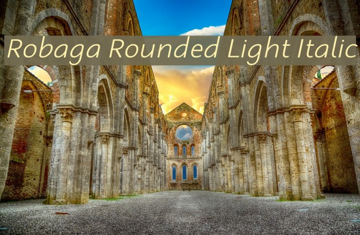 Robaga Rounded Light Italic Шрифта examples
