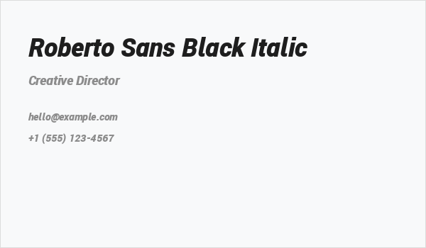 Roberto Sans Black Italic Business Card
