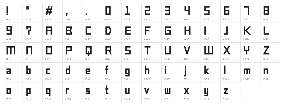 Robot_Font Character Map