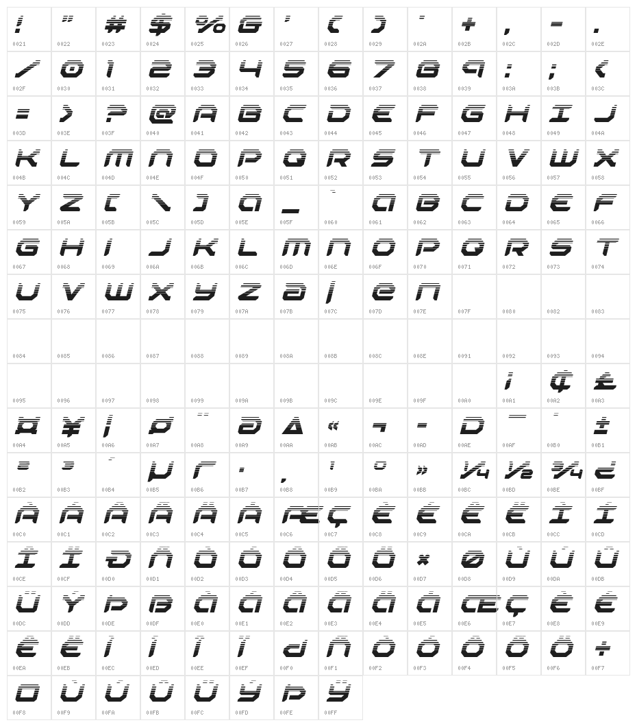 Robotaur Halftone Italic Character Map