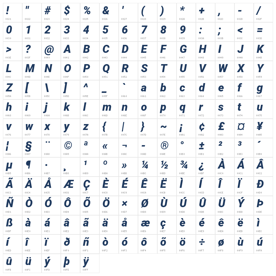 Roboto Black Italic1 Character Map