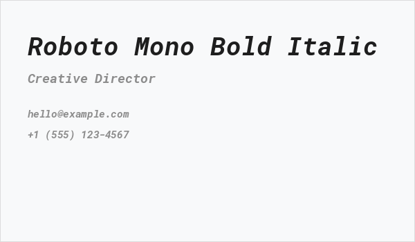 Roboto Mono Bold Italic Business Card