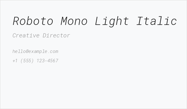 Roboto Mono Light Italic Business Card