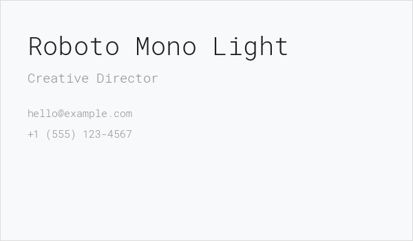 Roboto Mono Light Business Card