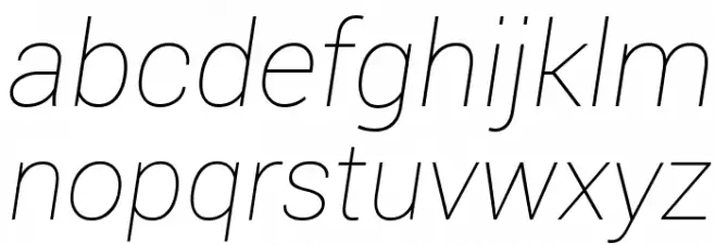 Roboto Thin Italic Caratteri MINUSCOLO