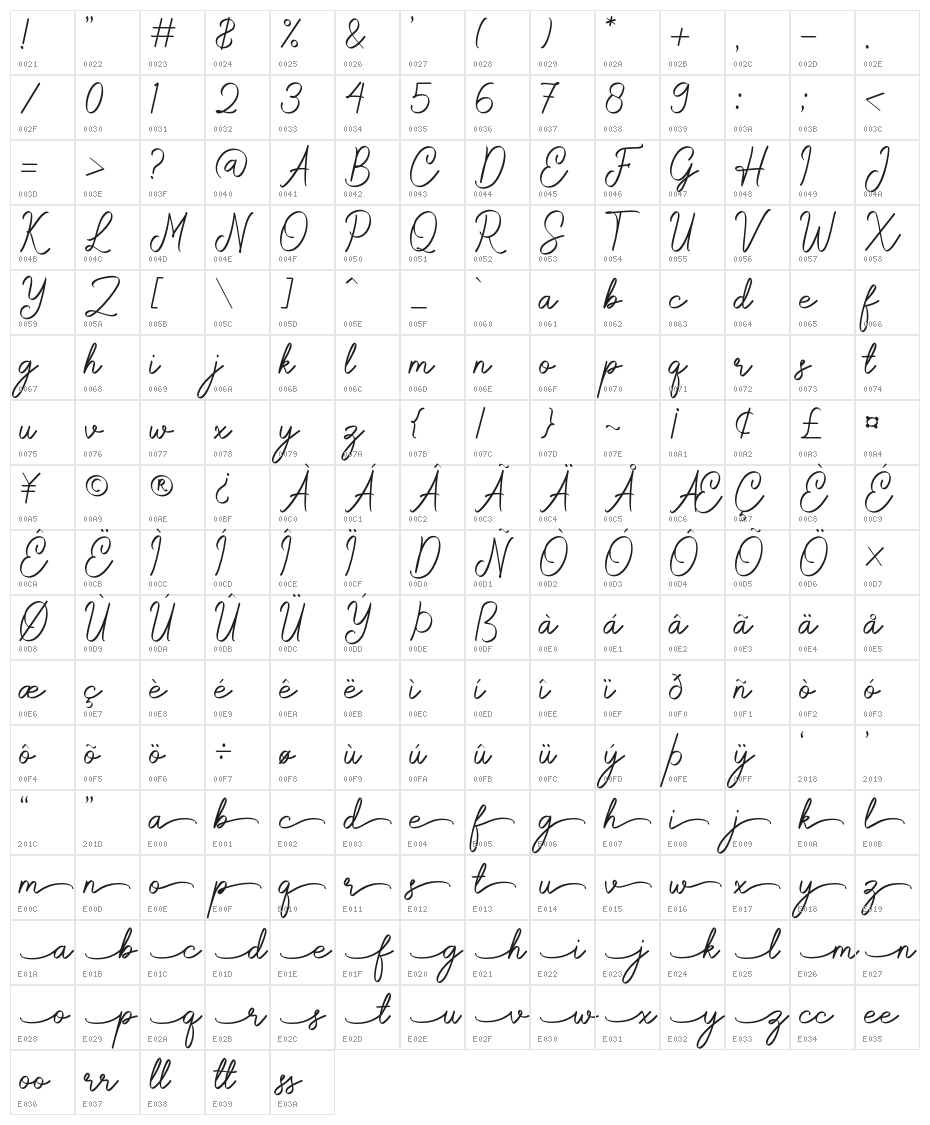 Rochella Character Map
