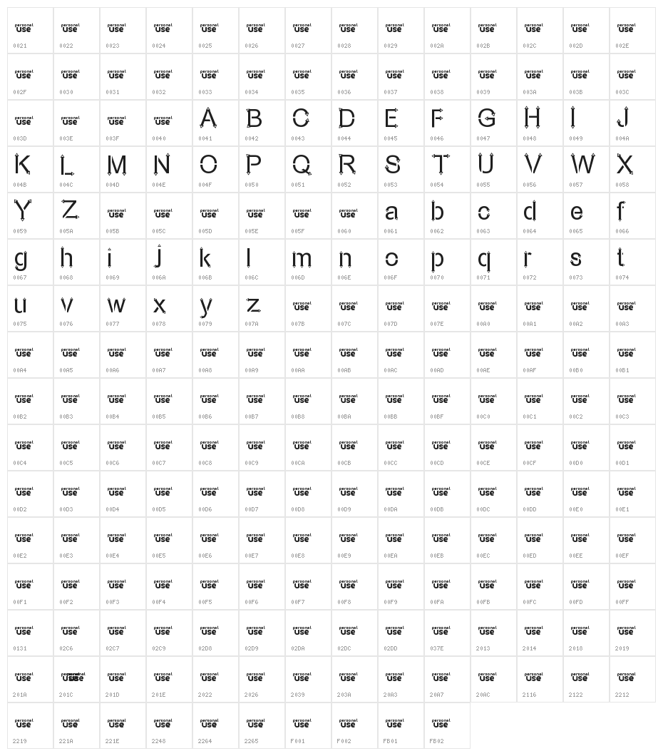 Rock Arrow Character Map