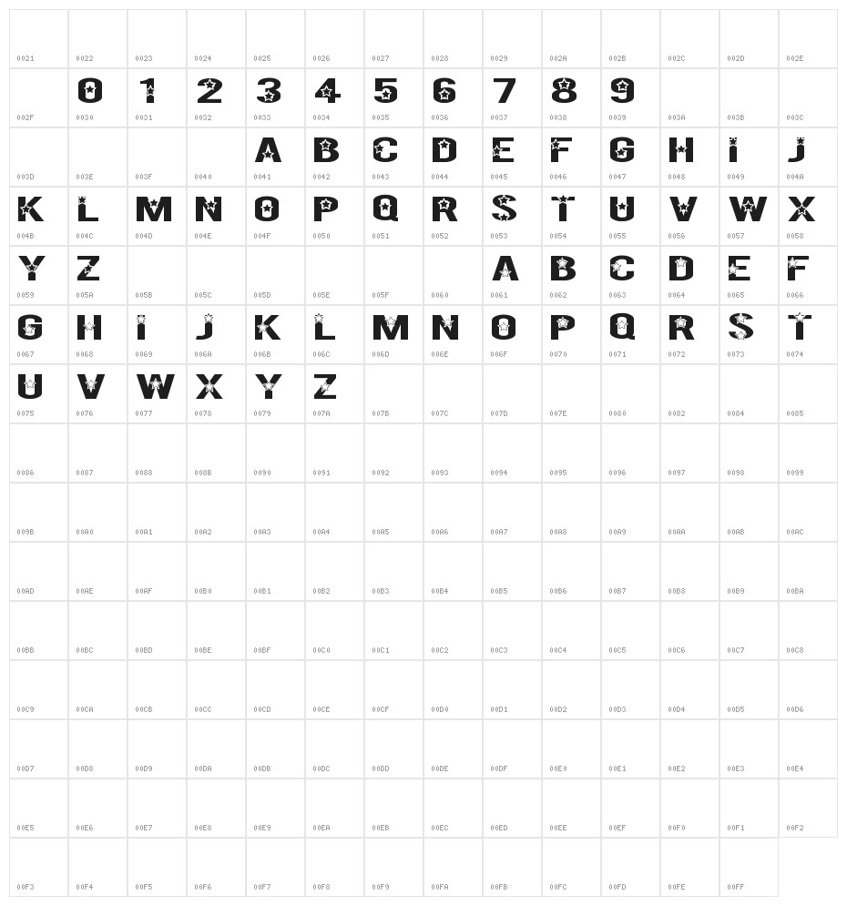 Rock X Start tfb Character Map