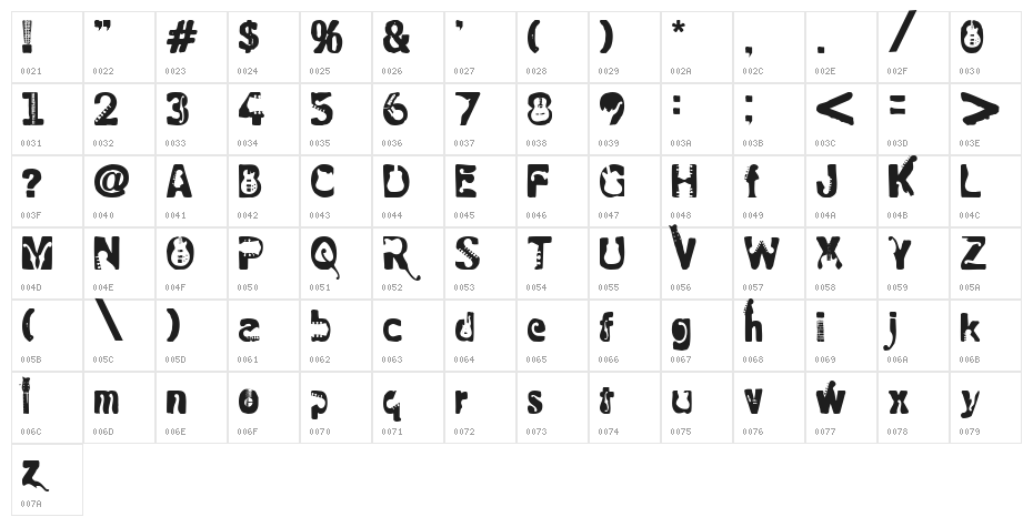 Rock  electric Character Map