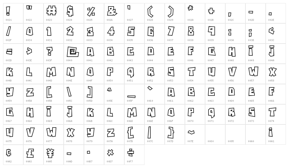 RockBiterOutlines Character Map