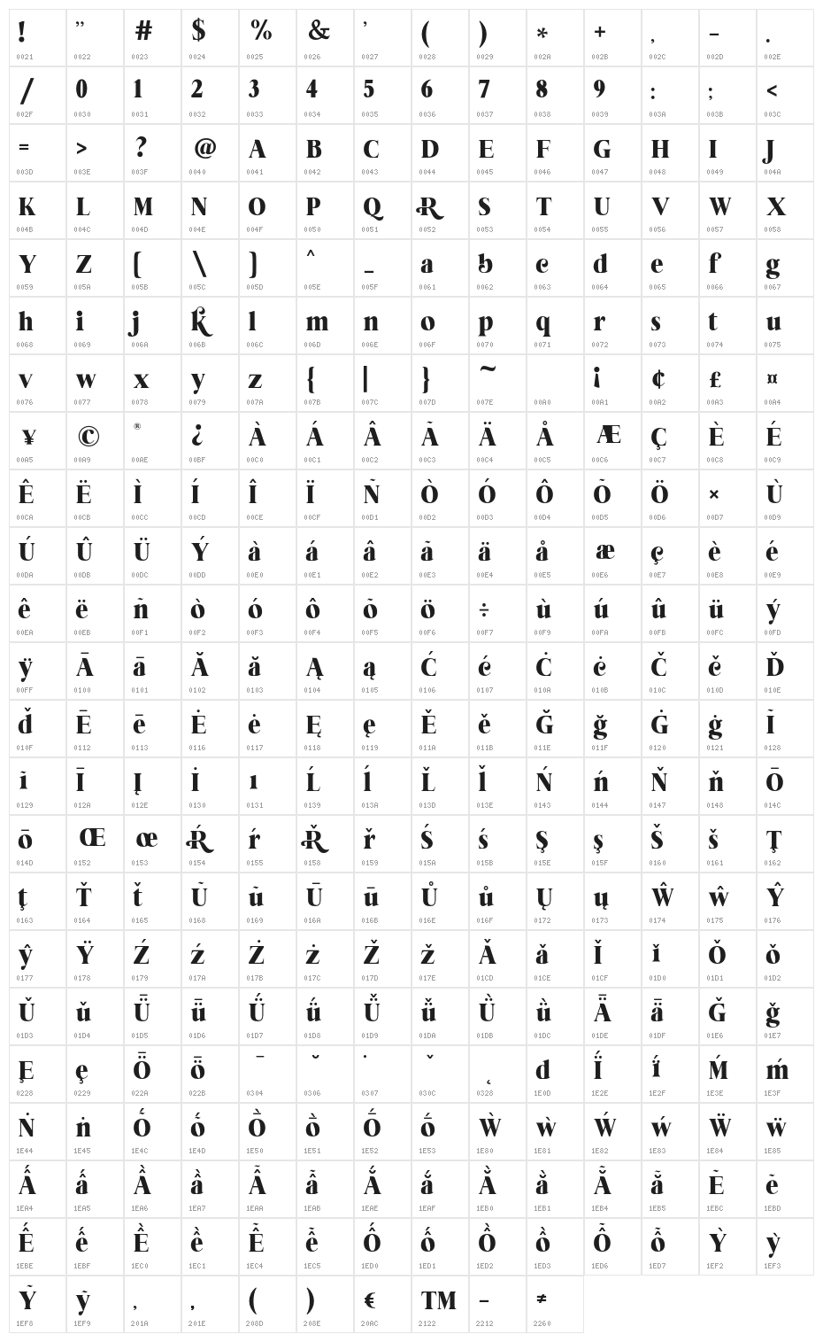 Rockabye-Regular Character Map