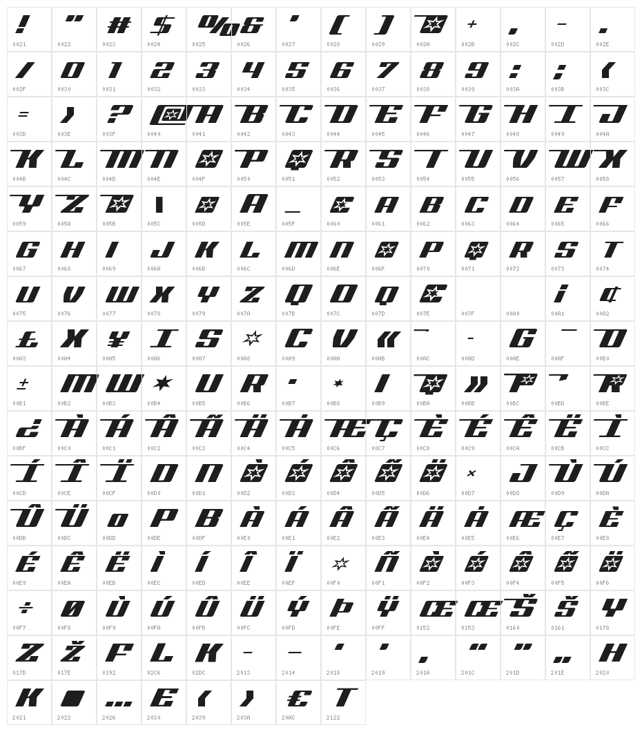 Rocket Pop Expanded Expanded Character Map