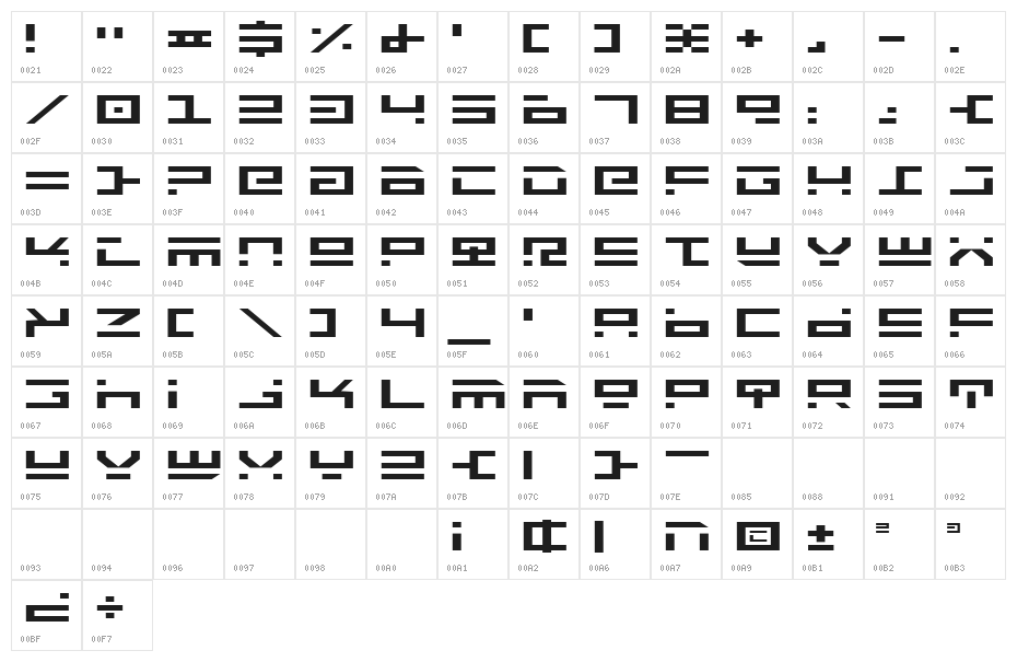 Rocket Type Expanded Character Map