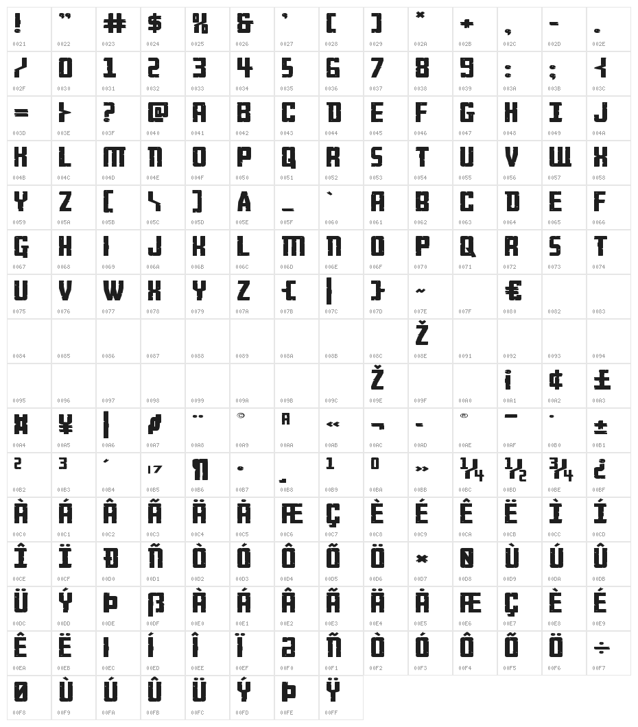 Rockledge Extra-Expanded Character Map