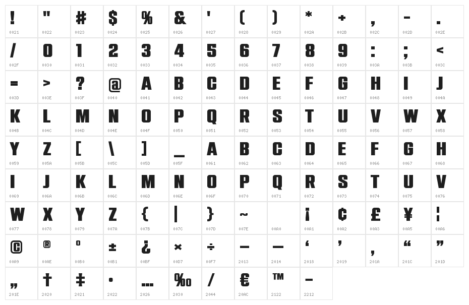 Rockstar Extra Bold Character Map