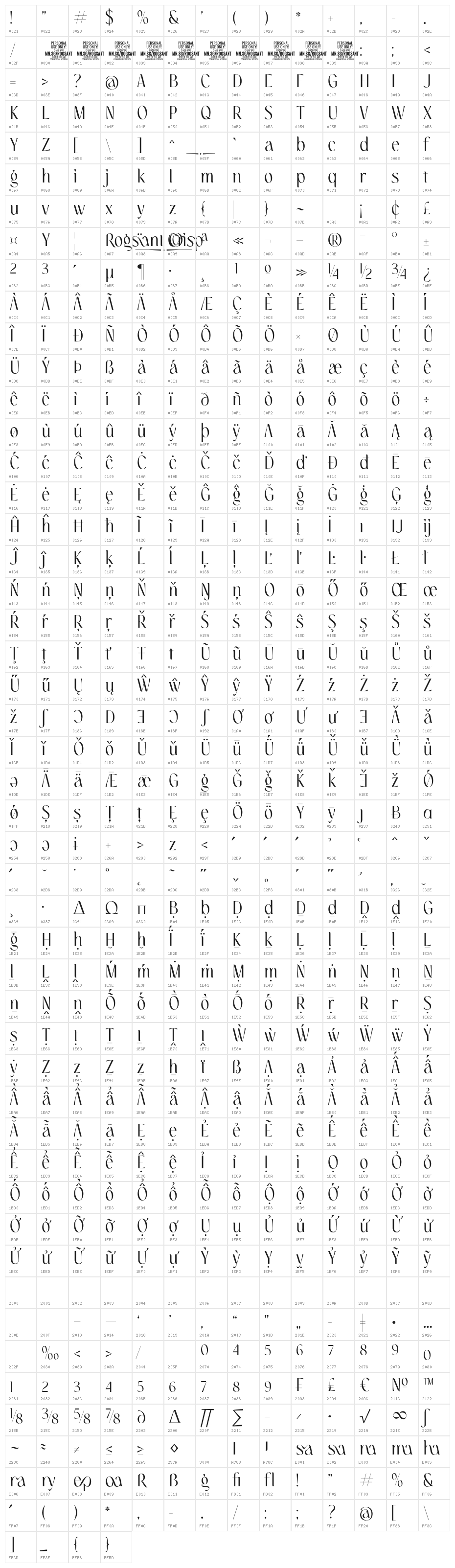 Rogsant Crisp PERSONAL USE Regular Character Map