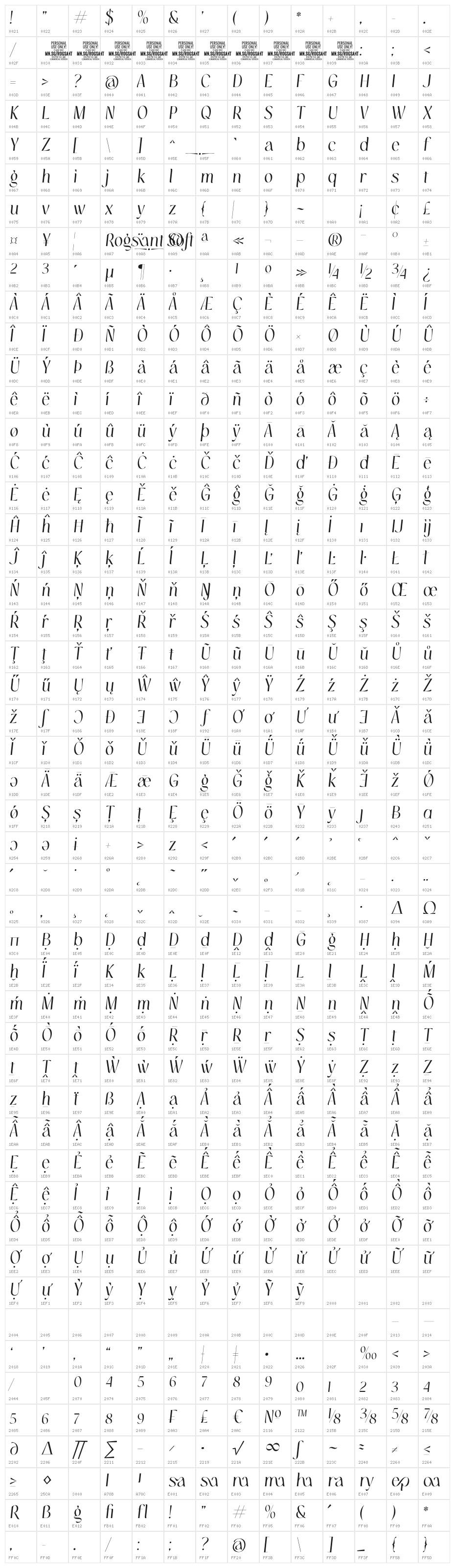 Rogsant Soft PERSONAL USE Regular Character Map