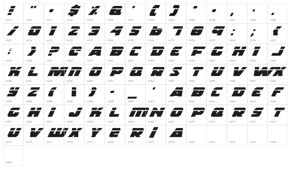Rogue Hero LasEx Italic Character Map