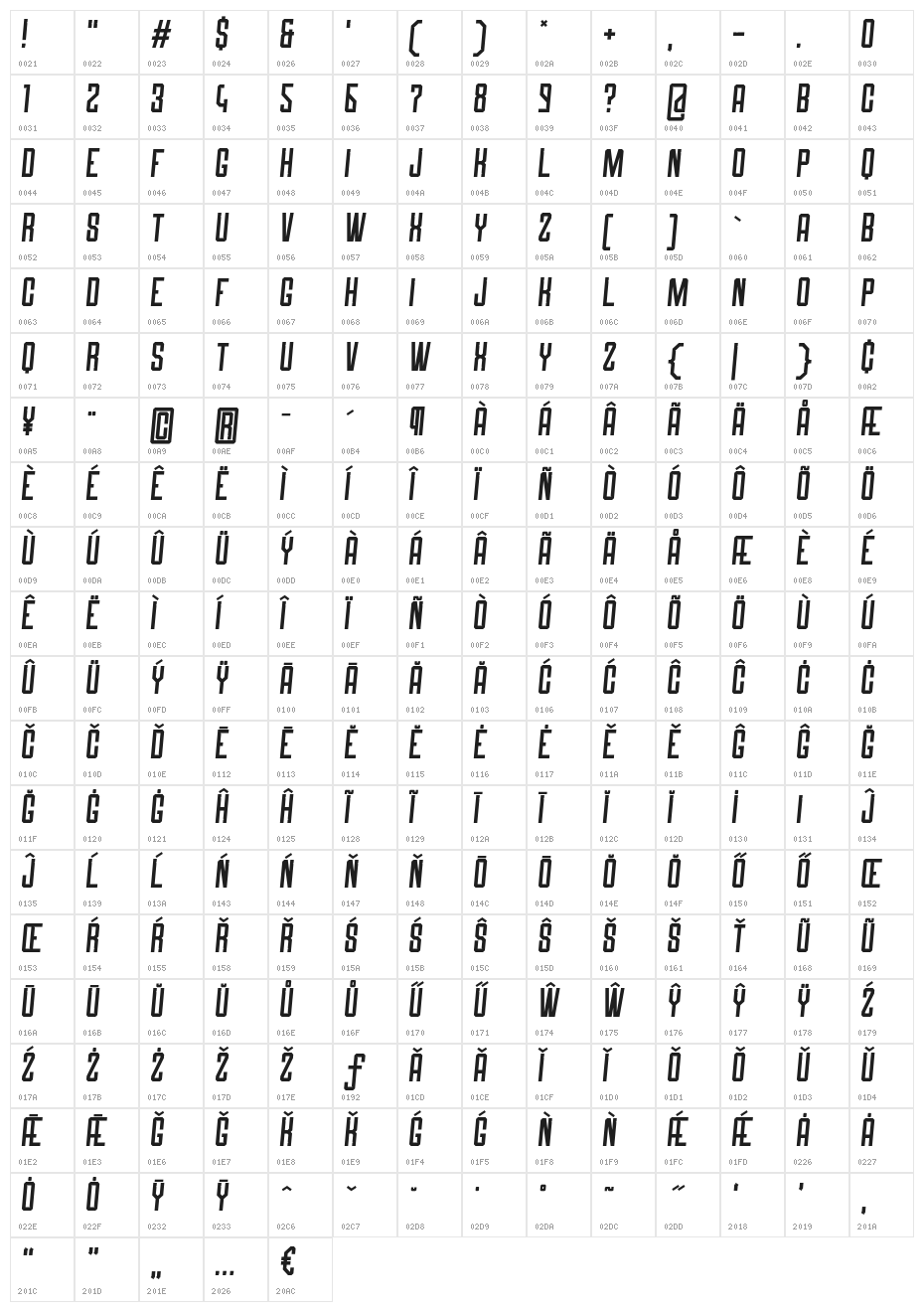 Roguedash-ItalicSolid Character Map