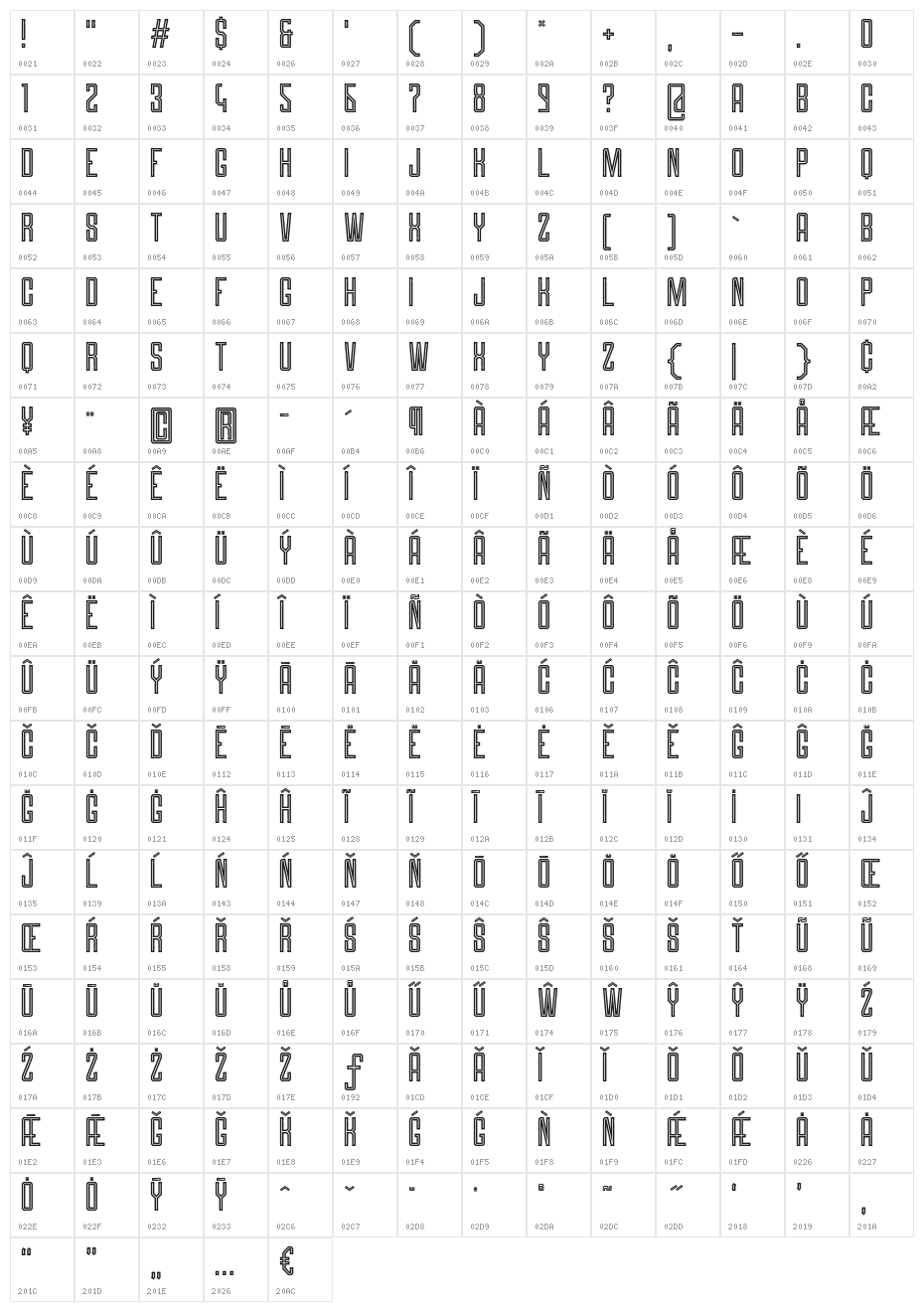 Roguedash-Line Character Map