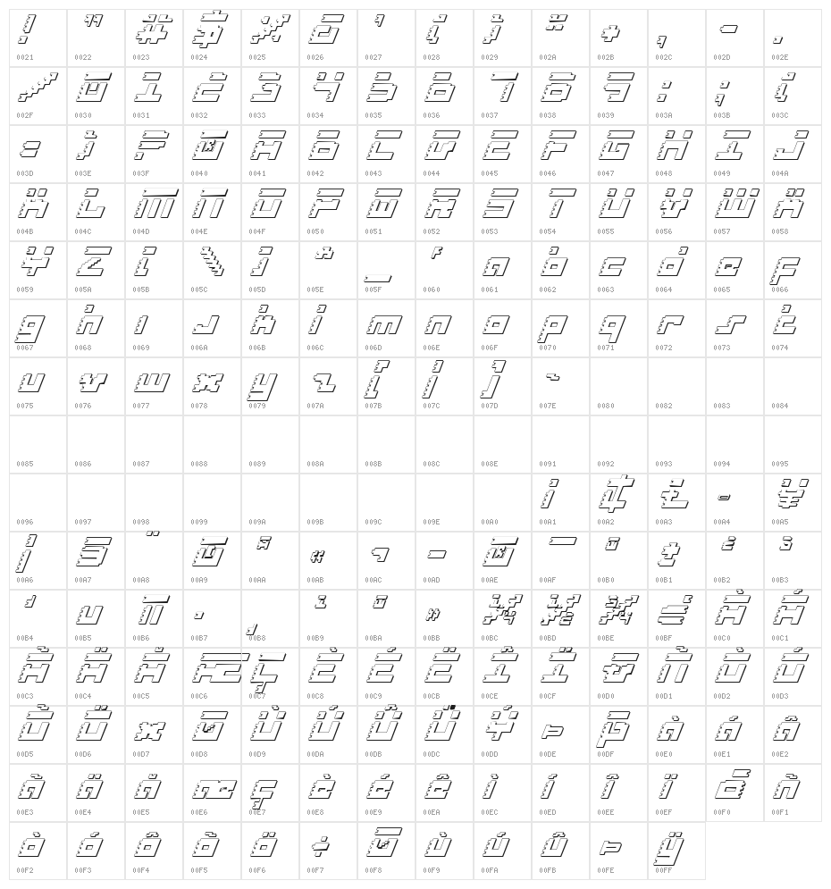 Roid Rage Shadow Italic Character Map