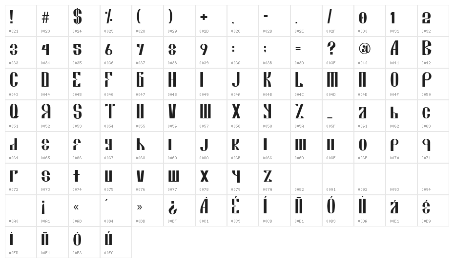 Roja Bold Character Map