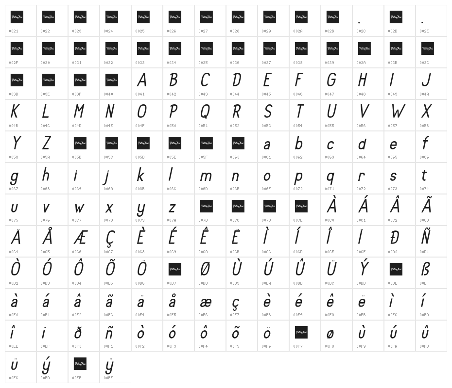 Rolhausen-Slanted Character Map