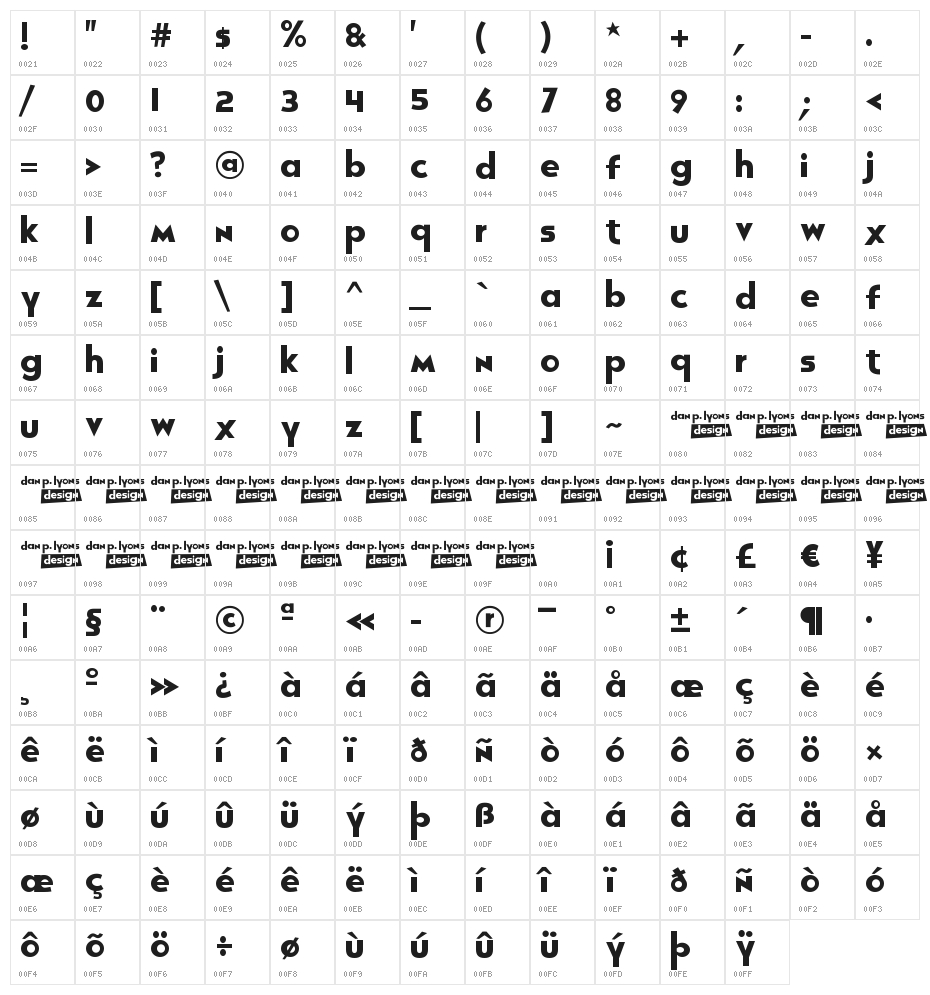 Rolly Olly Character Map