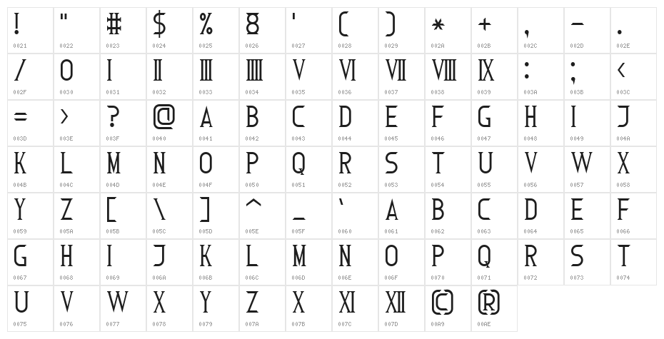 Roman Font 7 Character Map