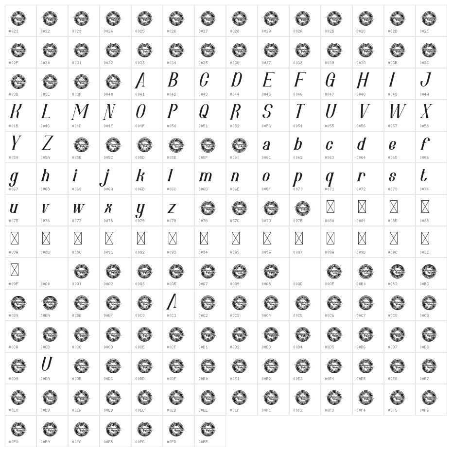 Roman Murphy Demo Italic Character Map