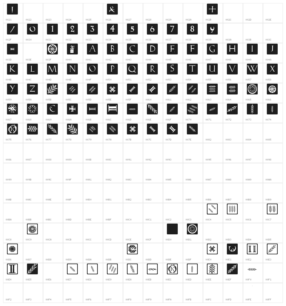 RomanaCapsClassicSquares Character Map
