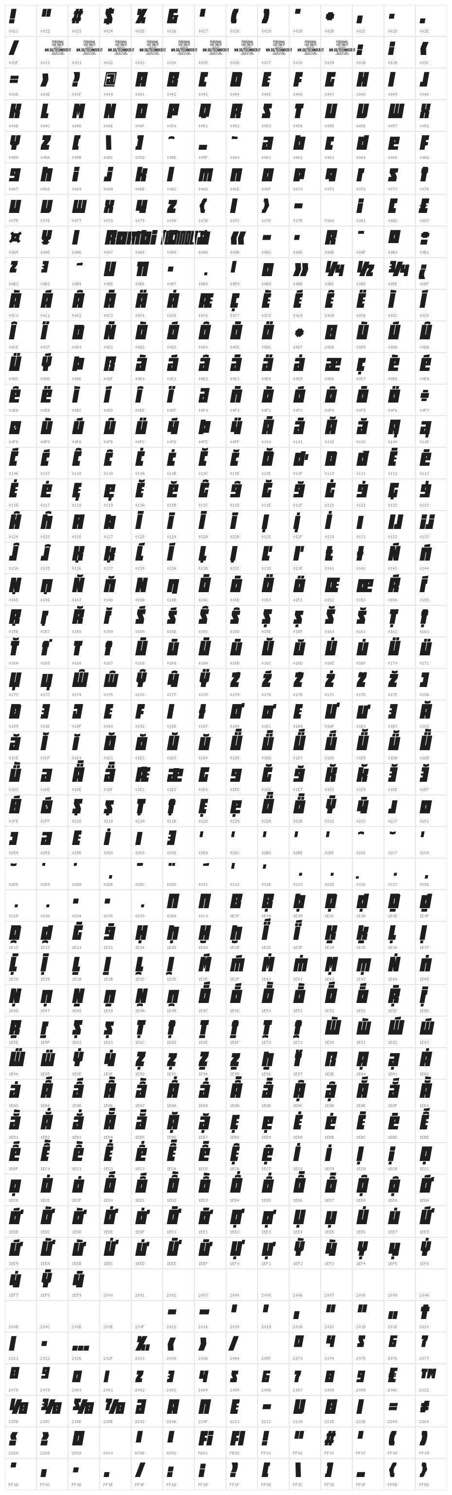 Rombi Technocrat PERSONAL Bold Character Map