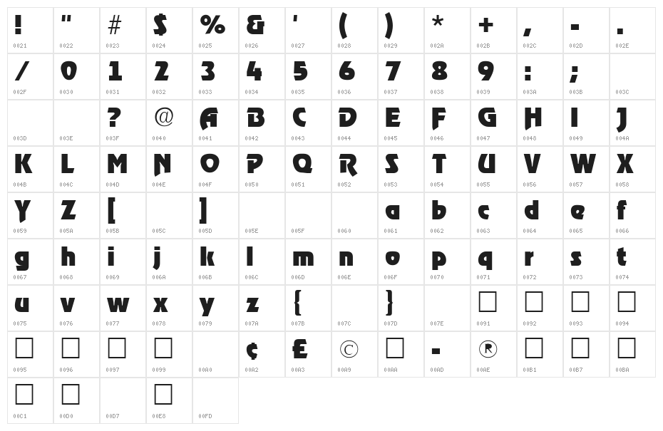 RoostHeavy Regular Character Map