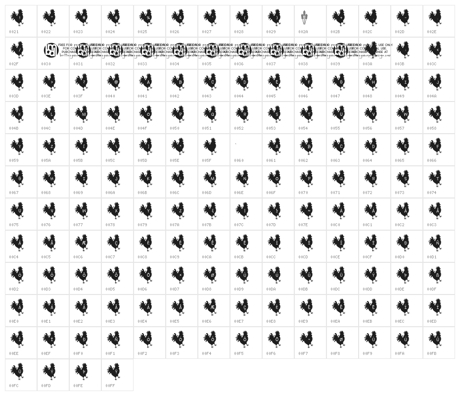 Rooster*Letters Regular Character Map