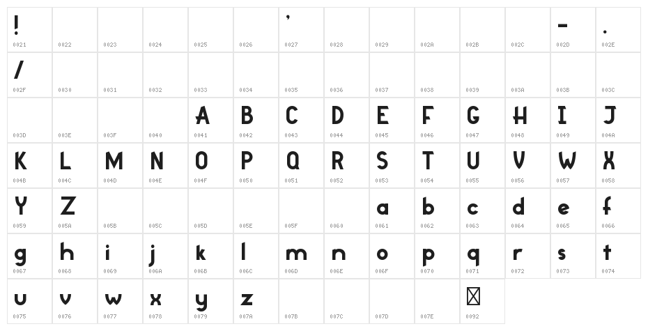 Rootle Bold Character Map
