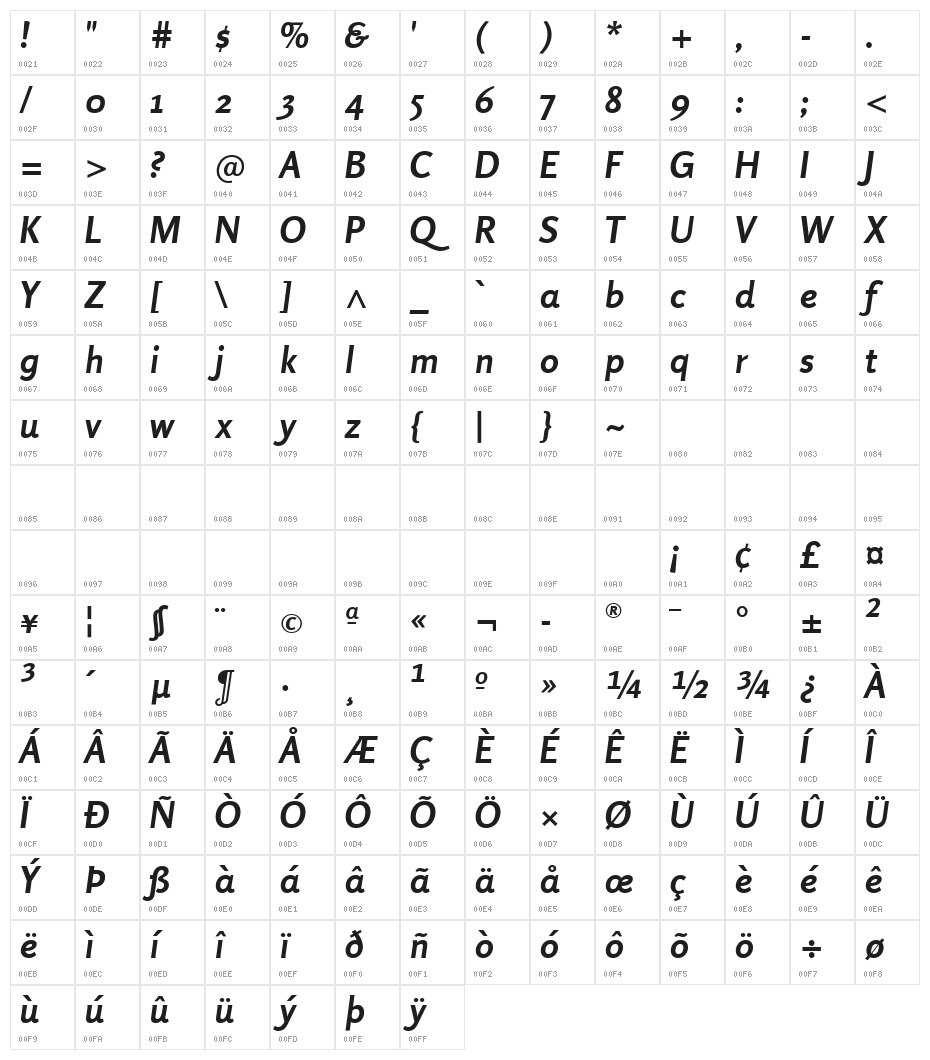 Rosario Bold Italic Character Map