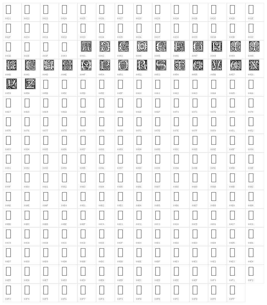 Rose Caps Character Map
