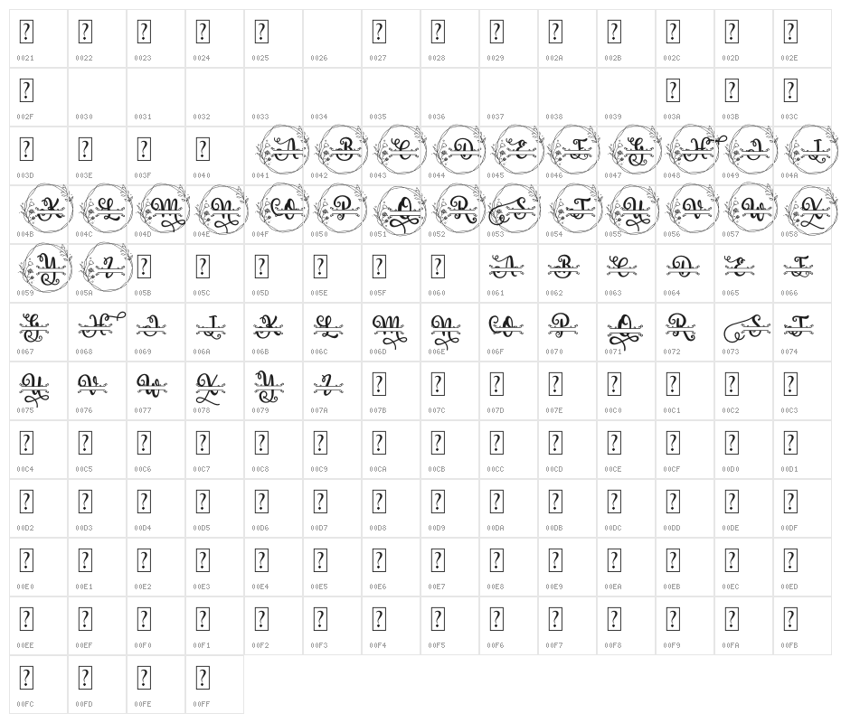 Rose Monogram Character Map