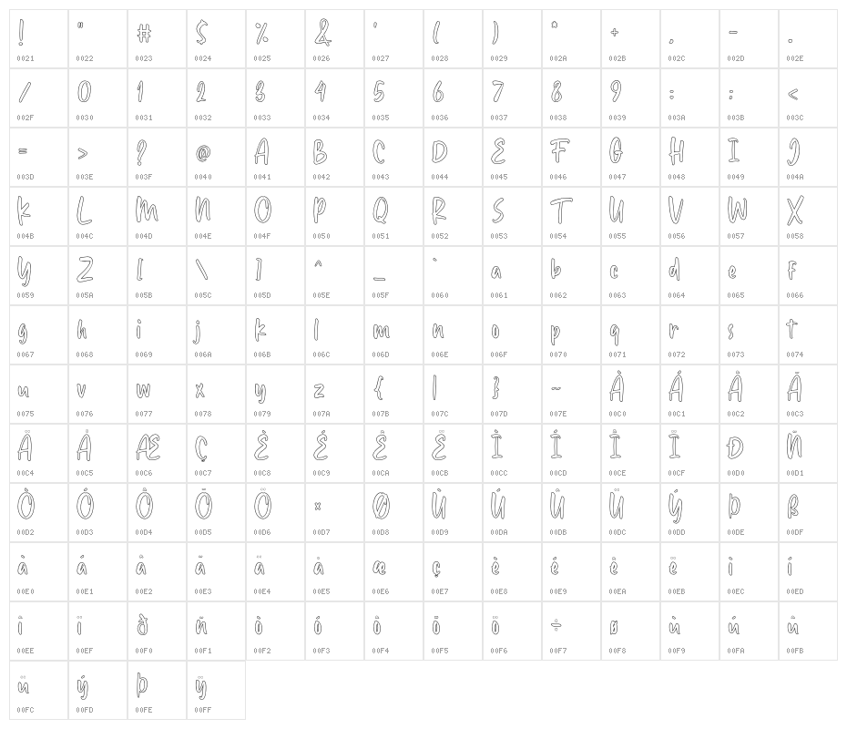 Rosebella-Outline FREE PERSONAL USE Character Map