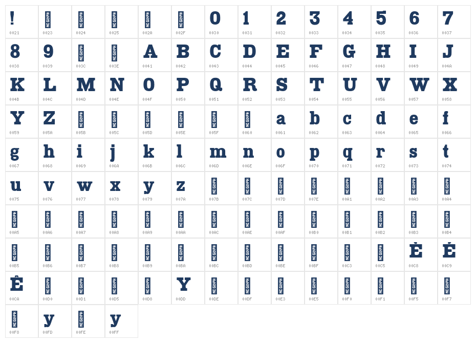 Rosette Regular Character Map
