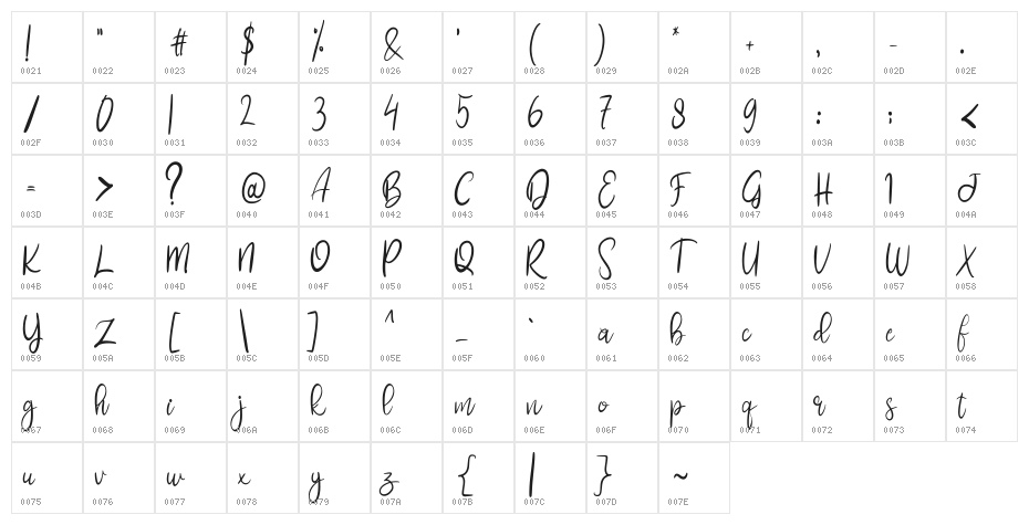 Rossa FREE Character Map
