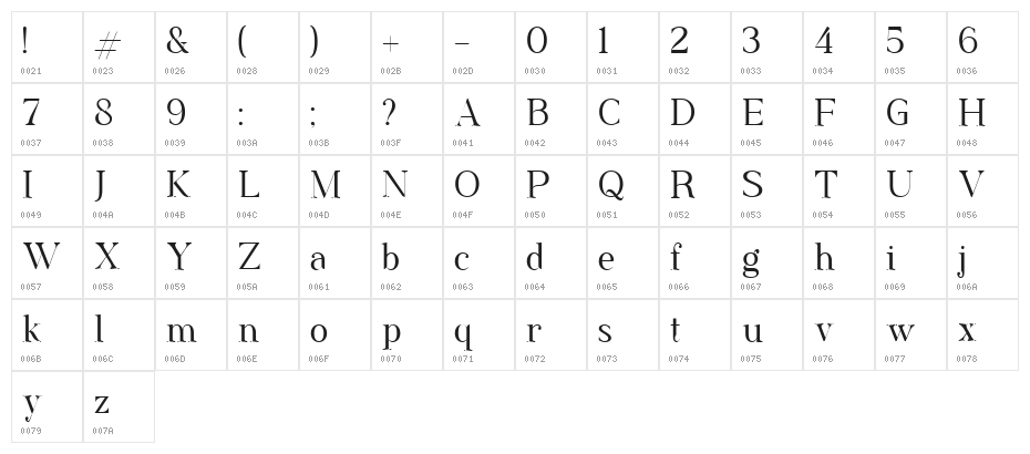 Rostemary Regular Character Map