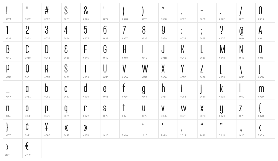 Rotan Regular Character Map