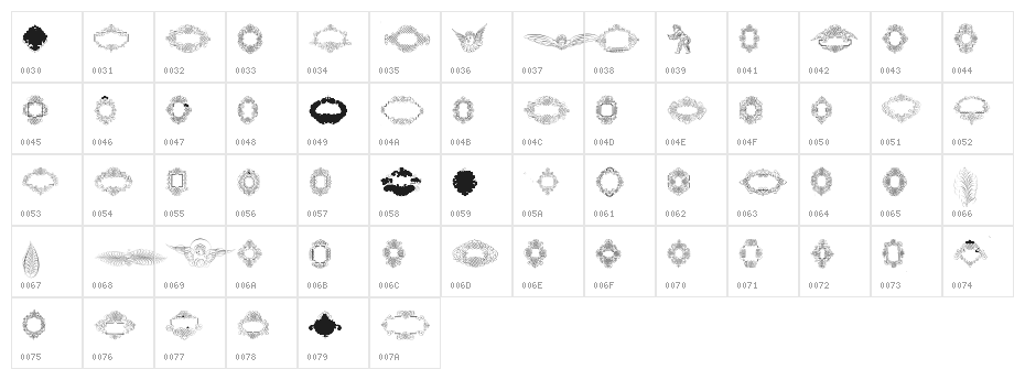 Rough Calligraphic Frames Character Map