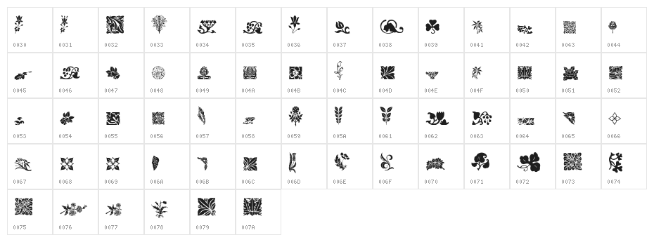 Rough Flowers Regular Character Map